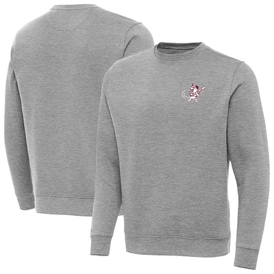 Men's Antigua Heather Gray Mississippi State Bulldogs Victory Swinging Bully Crew Neck Pullover Sweatshirt