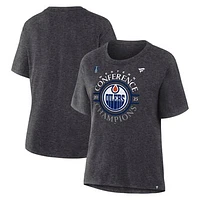 Women's Fanatics  Heather Charcoal Edmonton Oilers 2025 Western Conference Champions Locker Room T-Shirt