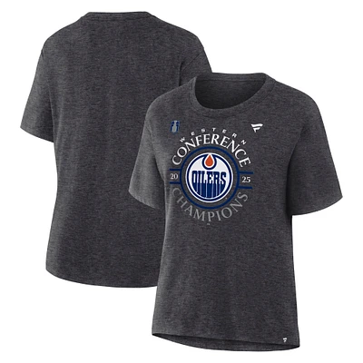 Women's Fanatics  Heather Charcoal Edmonton Oilers 2025 Western Conference Champions Locker Room T-Shirt