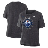 Women's Fanatics  Heather Charcoal Edmonton Oilers 2025 Western Conference Champions Locker Room T-Shirt