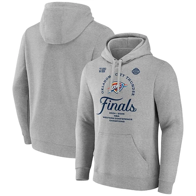 Men's Fanatics  Heather Gray Oklahoma City Thunder 2025 Western Conference Champions Locker Room Pullover Hoodie