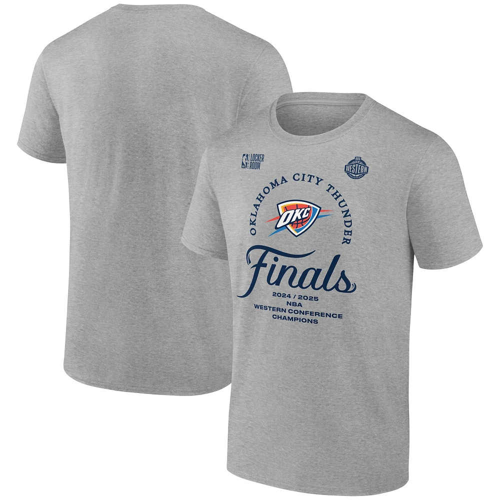 Men's Fanatics  Heather Gray Oklahoma City Thunder 2025 Western Conference Champions Locker Room T-Shirt