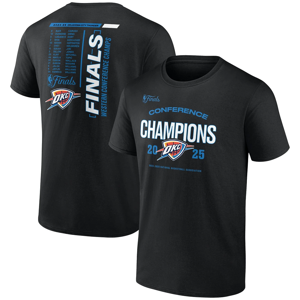 Men's Fanatics Black Oklahoma City Thunder 2025 Western Conference Champions Roster Buzzer Beater T-Shirt