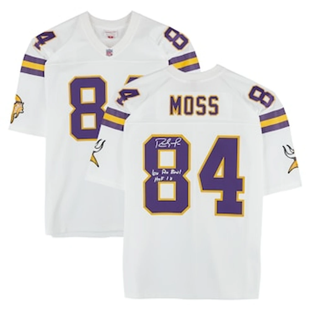 Randy Moss Minnesota Vikings Autographed White Mitchell & Ness Legacy Jersey with "6x Pro Bowl" & "HOF 18" Inscriptions