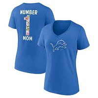 Women's Blue Detroit Lions #1 Mom Jersey V-Neck T-Shirt