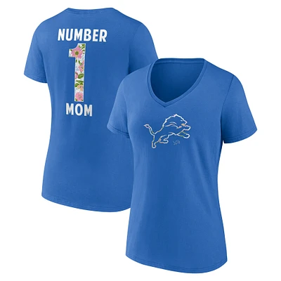 Women's Blue Detroit Lions #1 Mom Jersey V-Neck T-Shirt