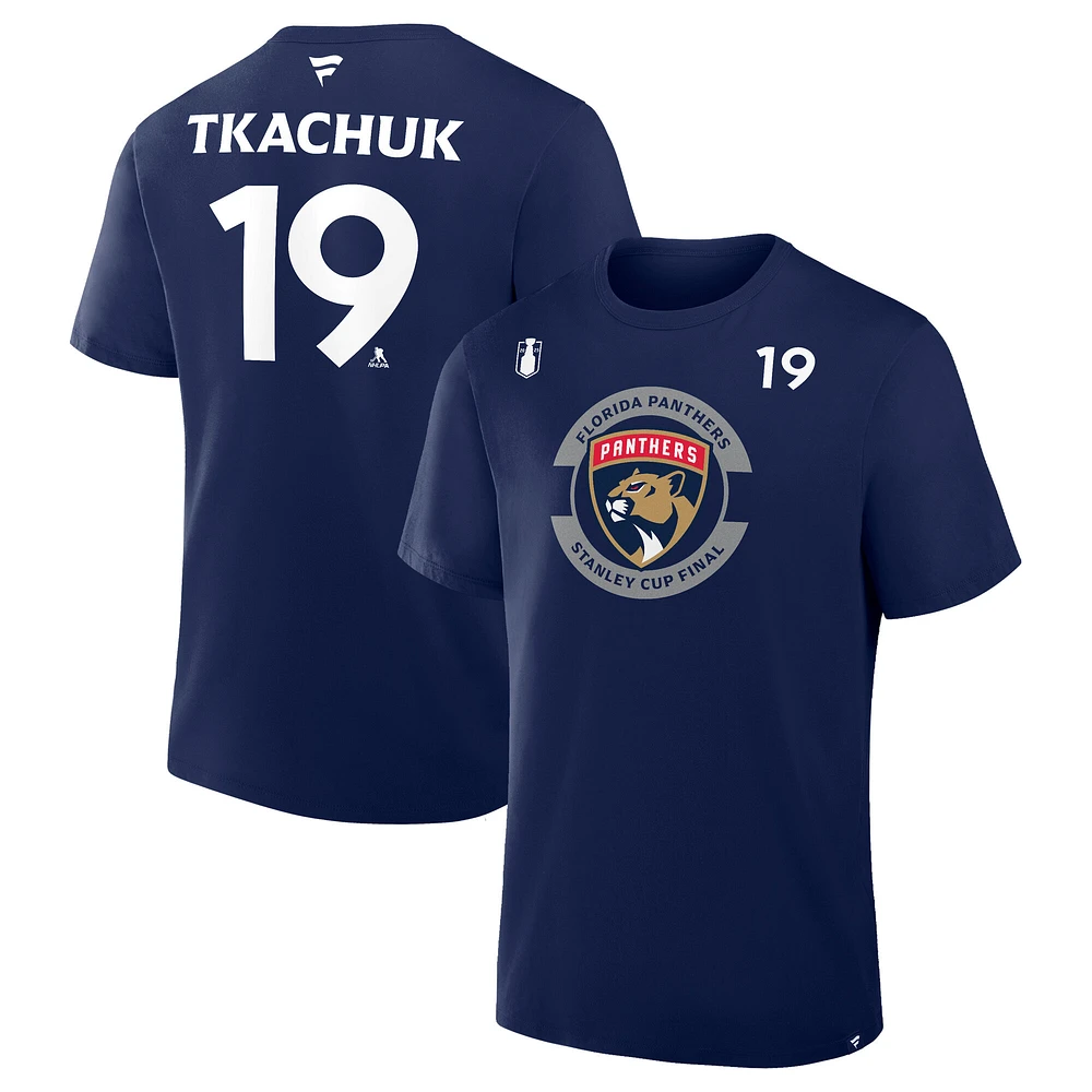 Men's Fanatics Matthew Tkachuk Navy Florida Panthers 2025 Stanley Cup Final Authentic Pro Name & Number T-Shirt