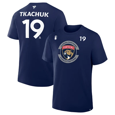 Men's Fanatics Matthew Tkachuk Navy Florida Panthers 2025 Stanley Cup Final Authentic Pro Name & Number T-Shirt