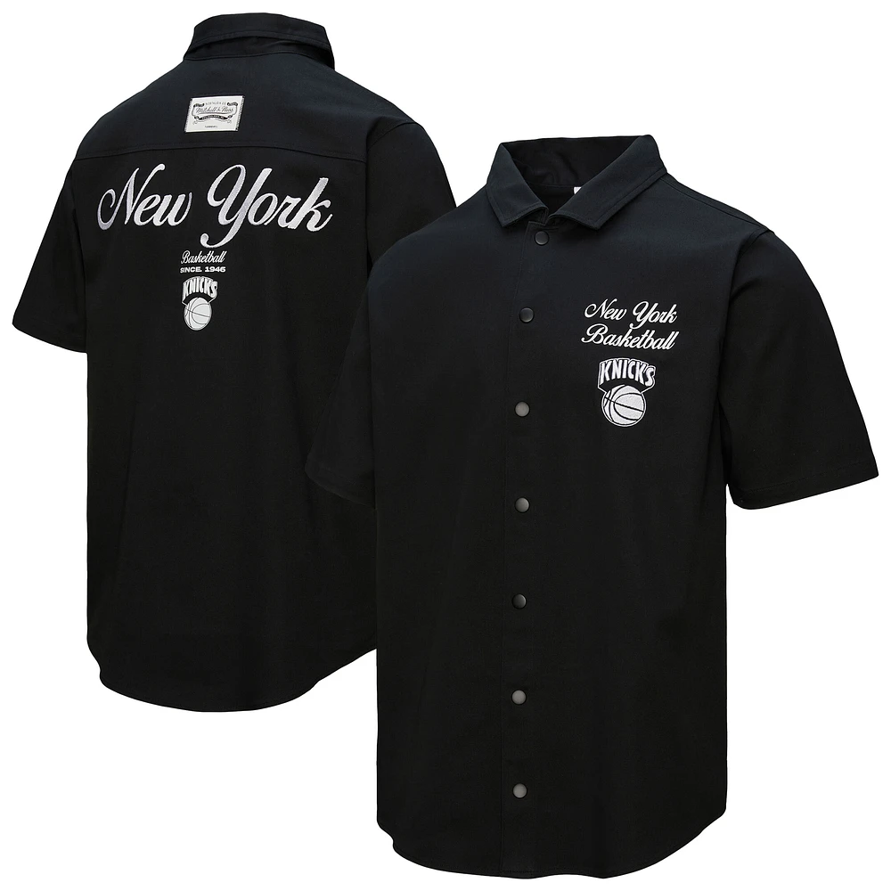 Men's Mitchell & Ness Black New York Knicks Hardwood Classics Camp Shirt