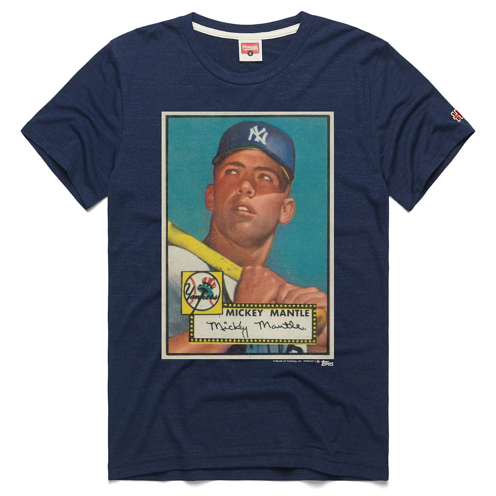 Men's Homage Mickey Mantle Navy New York Yankees Topps Baseball Card Player T-Shirt