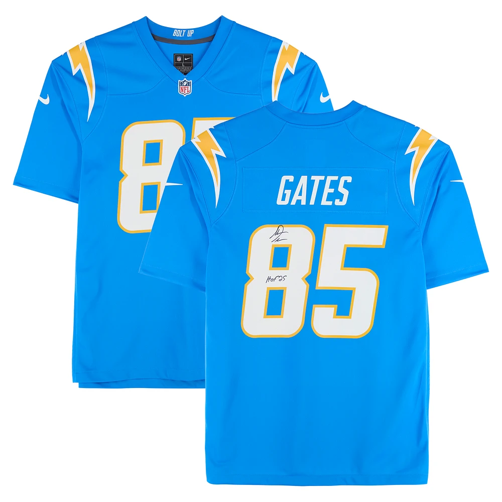 Antonio Gates San Diego Chargers Autographed Powder Blue Nike Game Jersey with "HOF 25" Inscription