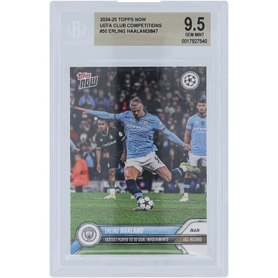 Erling Haaland Manchester City 2024-25 Topps Now Fastest Player to 50 Goal Involvements 26.11.24 #50 BGS Authenticated 9.5 Card