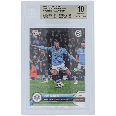 Erling Haaland Manchester City 2024-25 Topps Now Fastest Player to 50 Goal Involvements 26.11.24 #50 BGS Authenticated 10 Card - 10,9.5,10,10 Subgrades