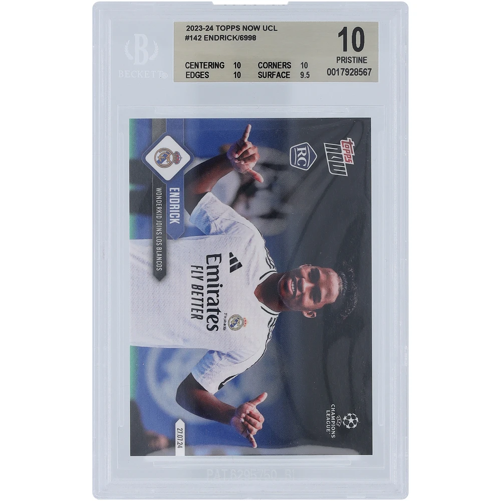 Endrick Real Madrid 2023-24 Topps Now Wonderkid Joins Los Blancos 27.07.24 #142 BGS Authenticated 10 Rookie Card - 10,10,10,9.5 Subgrades