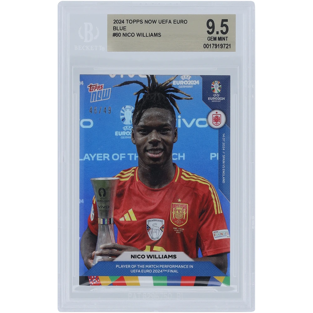 Nico Williams Spain National Team 2024 Topps Now Blue Player of the Match UEFA Euro 2024 14.07.24 #60 #46/49 BGS Authenticated 9.5 Card