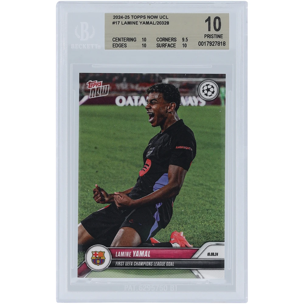 Lamine Yamal Barcelona 2024 Topps Now First UEFA Champions League Goal 19.09.24 #17 BGS Authenticated 10 Card - 10,9.5,10,10 Subgrades