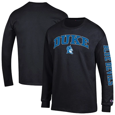 Men's Champion  Black Duke Blue Devils Arch Over Logo 2-Hit Long Sleeve T-Shirt