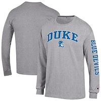 Men's Champion  Heather Gray Duke Blue Devils Arch Over Logo 2-Hit Long Sleeve T-Shirt