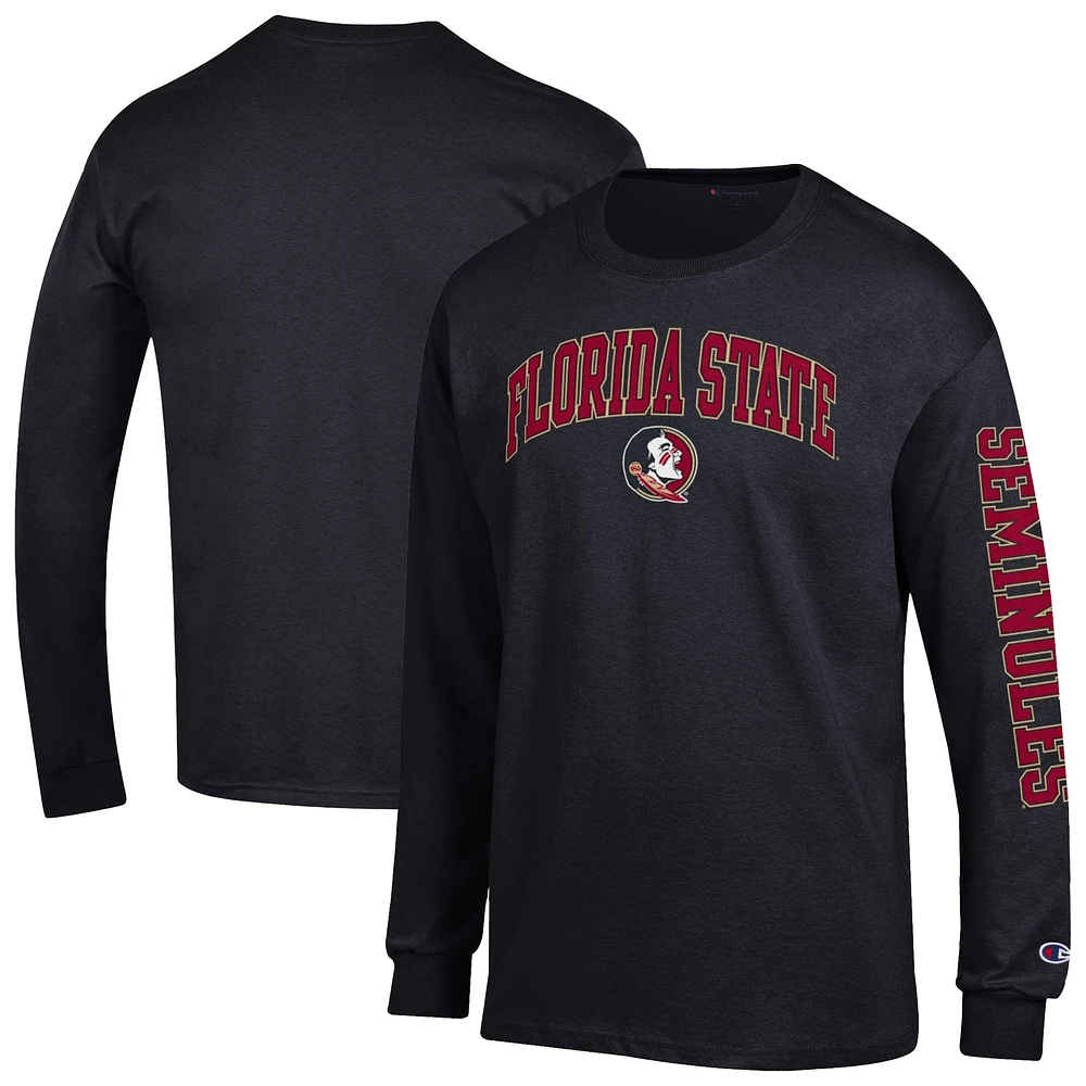 Men's Champion Black Florida State Seminoles Arch Over Logo 2-Hit Long Sleeve T-Shirt