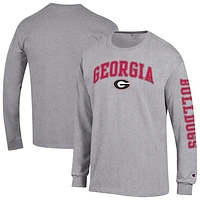 Men's Champion  Heather Gray Georgia Bulldogs Arch Over Logo 2-Hit Long Sleeve T-Shirt