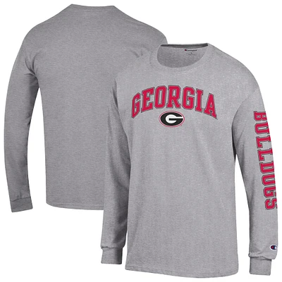 Men's Champion  Heather Gray Georgia Bulldogs Arch Over Logo 2-Hit Long Sleeve T-Shirt