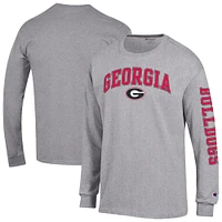 Men's Champion  Heather Gray Georgia Bulldogs Arch Over Logo 2-Hit Long Sleeve T-Shirt