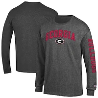 Men's Champion  Charcoal Georgia Bulldogs Arch Over Logo 2-Hit Long Sleeve T-Shirt