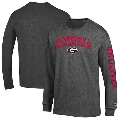 Men's Champion  Charcoal Georgia Bulldogs Arch Over Logo 2-Hit Long Sleeve T-Shirt