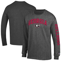 Men's Champion  Charcoal Georgia Bulldogs Arch Over Logo 2-Hit Long Sleeve T-Shirt