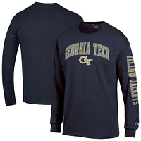 Men's Champion  Navy Georgia Tech Yellow Jackets Arch Over Logo 2-Hit Long Sleeve T-Shirt