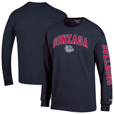 Men's Champion  Navy Gonzaga Bulldogs Arch Over Logo 2-Hit Long Sleeve T-Shirt