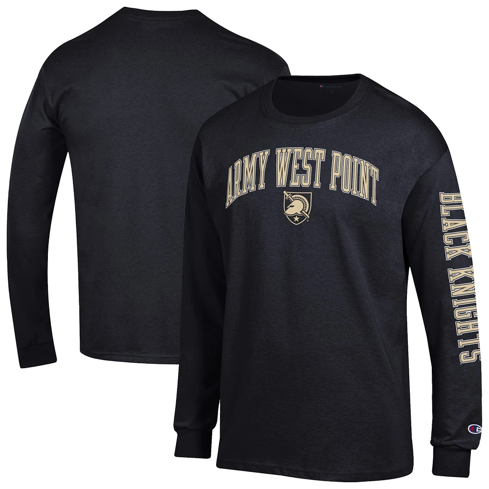 Men's Champion Black Army Knights Arch Over Logo 2-Hit Long Sleeve T-Shirt