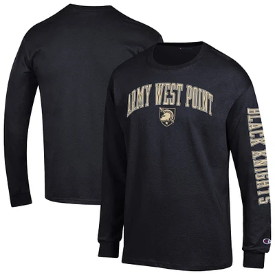 Men's Champion  Black Army Knights Arch Over Logo 2-Hit Long Sleeve T-Shirt