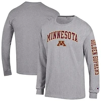 Men's Champion  Heather Gray Minnesota Golden Gophers Arch Over Logo 2-Hit Long Sleeve T-Shirt