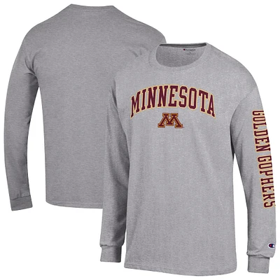 Men's Champion  Heather Gray Minnesota Golden Gophers Arch Over Logo 2-Hit Long Sleeve T-Shirt
