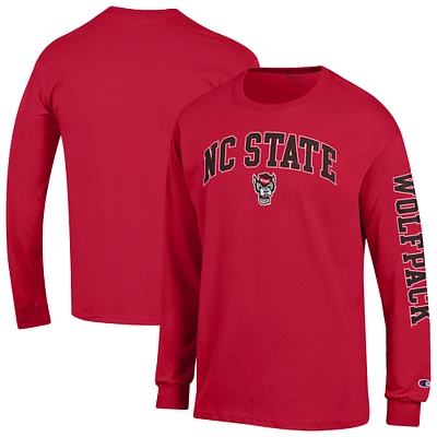 Men's Champion  Red NC State Wolfpack Arch Over Logo 2-Hit Long Sleeve T-Shirt