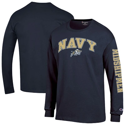 Men's Champion  Navy Midshipmen Arch Over Logo 2-Hit Long Sleeve T-Shirt