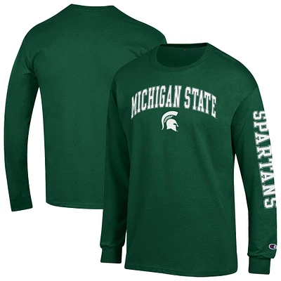 Men's Champion  Green Michigan State Spartans Arch Over Logo 2-Hit Long Sleeve T-Shirt