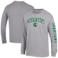 Men's Champion  Heather Gray Michigan State Spartans Arch Over Logo 2-Hit Long Sleeve T-Shirt