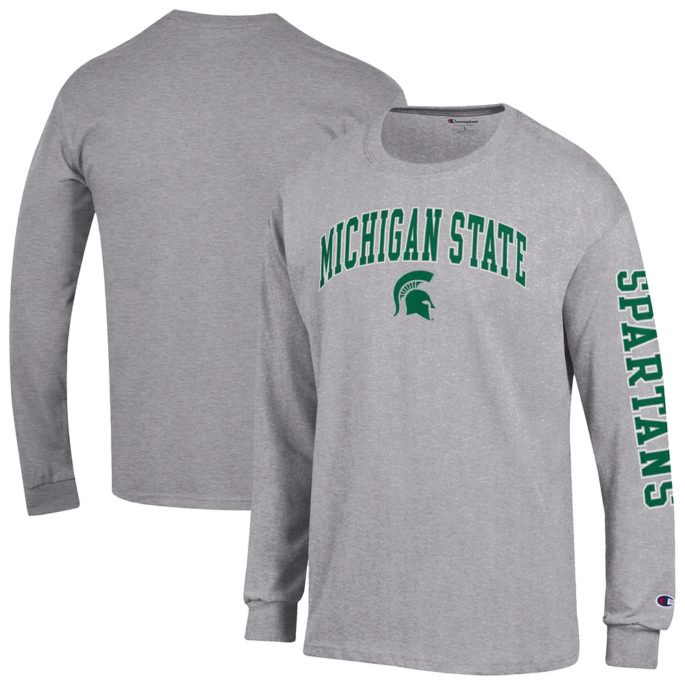 Men's Champion Heather Gray Michigan State Spartans Arch Over Logo 2-Hit Long Sleeve T-Shirt