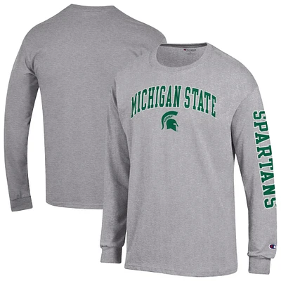 Men's Champion  Heather Gray Michigan State Spartans Arch Over Logo 2-Hit Long Sleeve T-Shirt