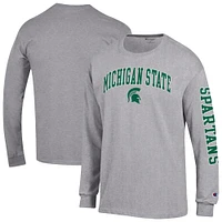 Men's Champion  Heather Gray Michigan State Spartans Arch Over Logo 2-Hit Long Sleeve T-Shirt