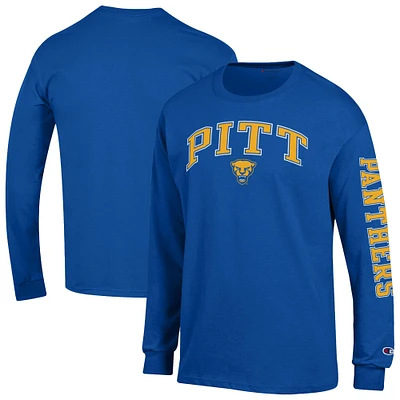 Men's Champion  Royal Pitt Panthers Arch Over Logo 2-Hit Long Sleeve T-Shirt