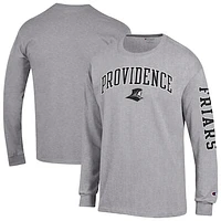 Men's Champion  Heather Gray Providence Friars Arch Over Logo 2-Hit Long Sleeve T-Shirt