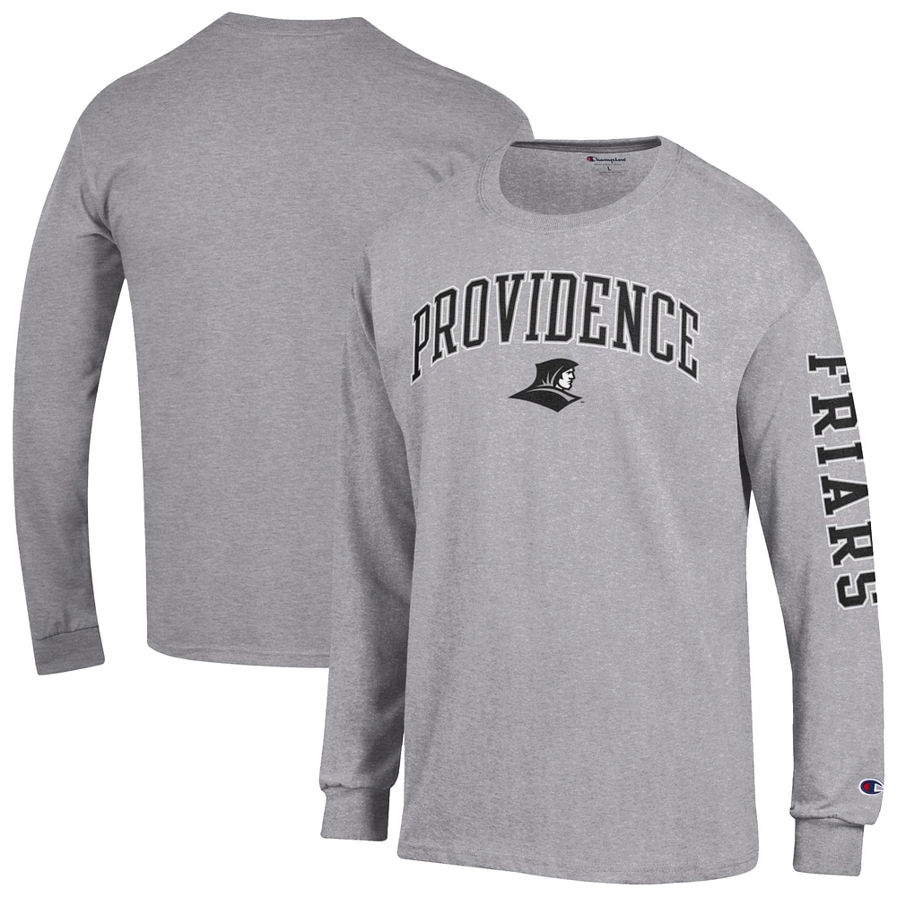Men's Champion Heather Gray Providence Friars Arch Over Logo 2-Hit Long Sleeve T-Shirt