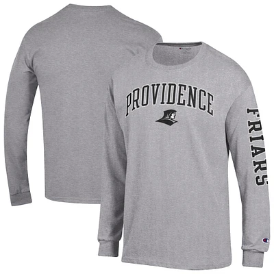 Men's Champion  Heather Gray Providence Friars Arch Over Logo 2-Hit Long Sleeve T-Shirt