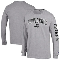Men's Champion  Heather Gray Providence Friars Arch Over Logo 2-Hit Long Sleeve T-Shirt
