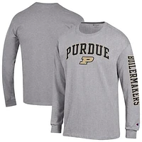 Men's Champion  Heather Gray Purdue Boilermakers Arch Over Logo 2-Hit Long Sleeve T-Shirt