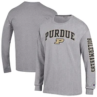 Men's Champion  Heather Gray Purdue Boilermakers Arch Over Logo 2-Hit Long Sleeve T-Shirt