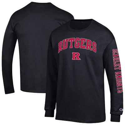 Men's Champion  Black Rutgers Scarlet Knights Arch Over Logo 2-Hit Long Sleeve T-Shirt
